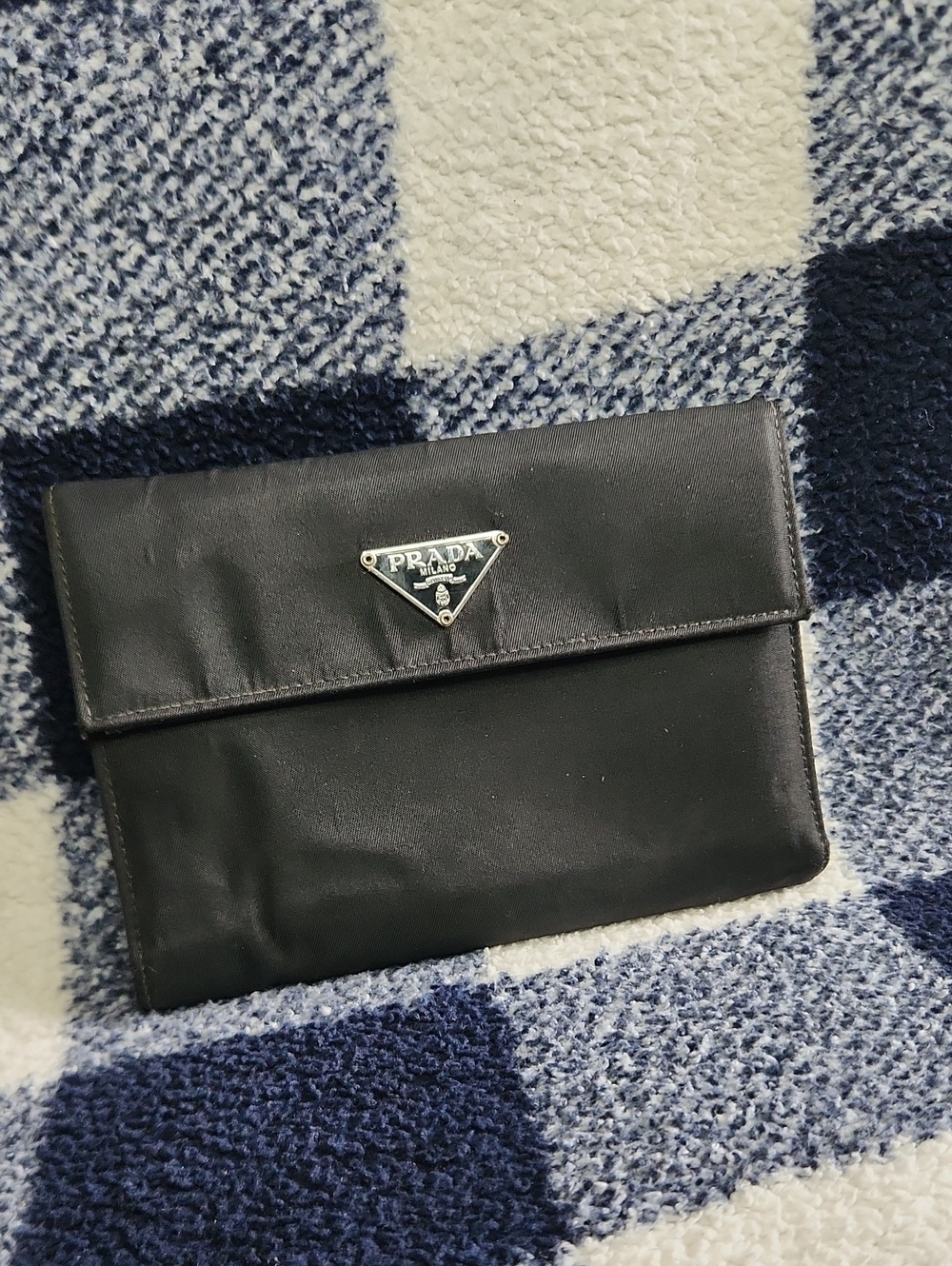 Prada Black Leather Triangle Logo Envelope Pouch